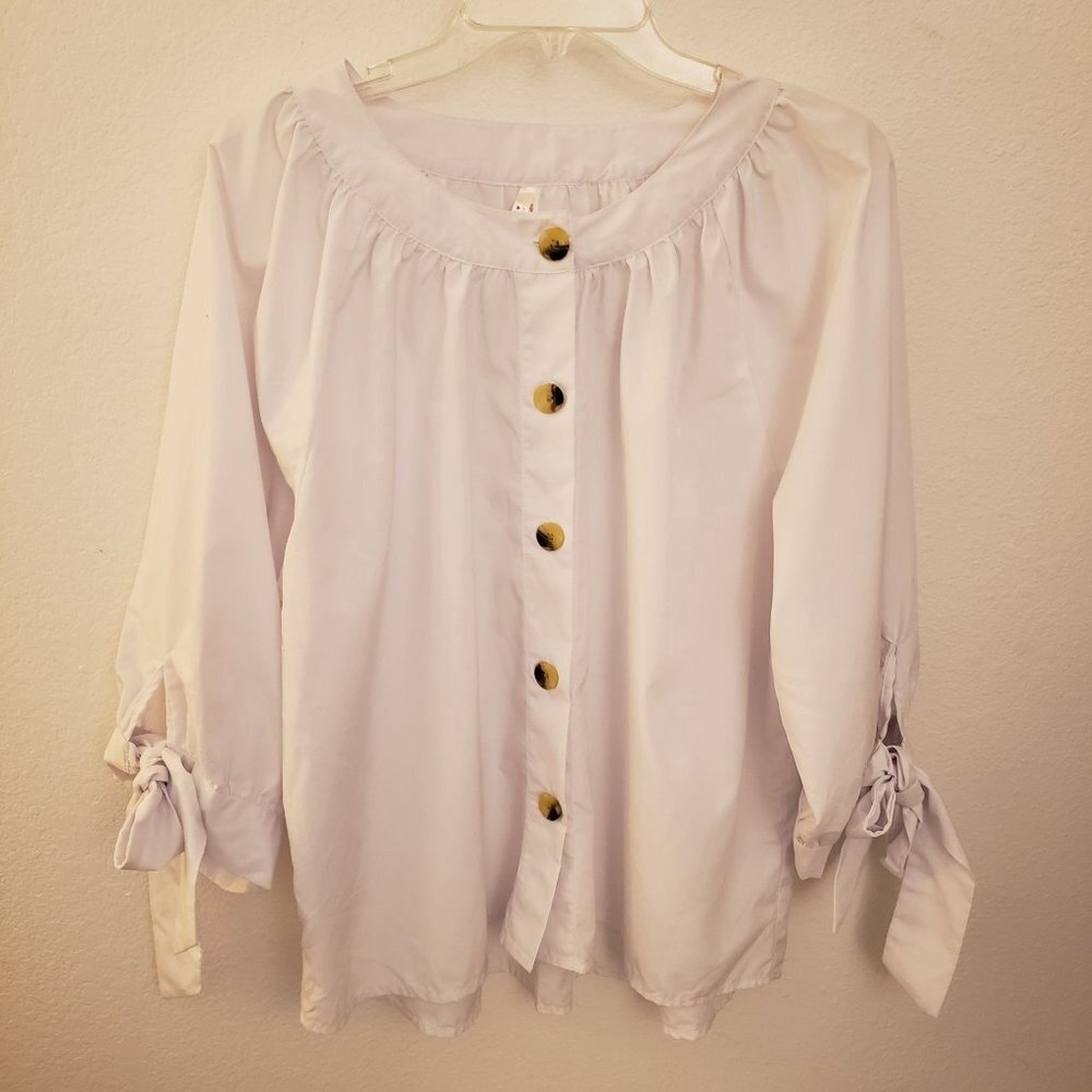 True Destiny Statement Sleeve Button Front Smock Shaped Top size 2X EUC